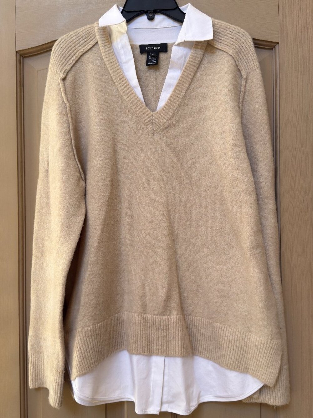 Karen Kane Layered Collared Sweater XL Beige V-Neck Knit Pullover